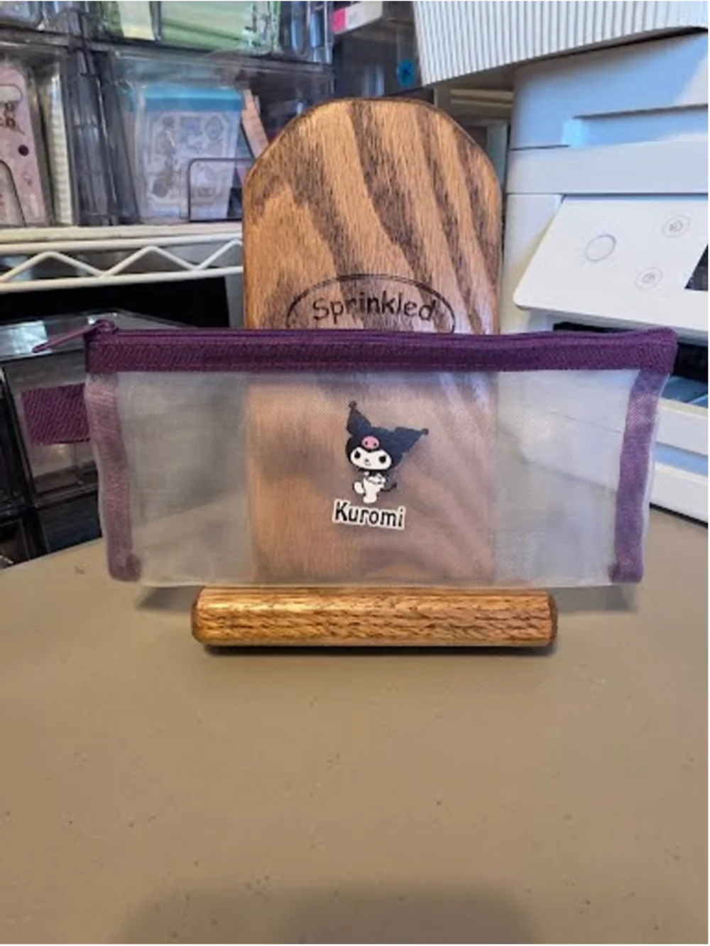 #KUR-2341 Kuromi Mesh Pencil Pouch - Zippered - 8x3.5